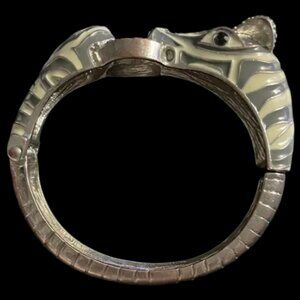Zebra Bangle 6.75” Gray/Cream/Silver with Black/Clear Rhinestones